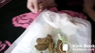 Pooping out dildo with shit and war face and body makeup