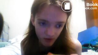 girl enjoys eating  scat custard and pudding