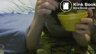 girl enjoys eating  scat custard and pudding