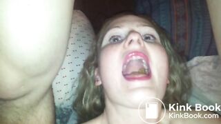 My girlfriend swallows shit from ass