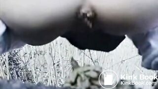 Asian school girl back yard shit