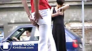girl pooping in the pants in the street 7