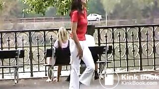 girl pooping in the pants in the street 7