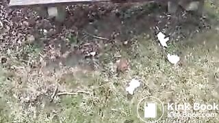 Girl shit and pissing on a bench by the stone wall _ Girls pooping indoor