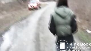 Girl shit and pissing on a bench by the stone wall _ Girls pooping indoor