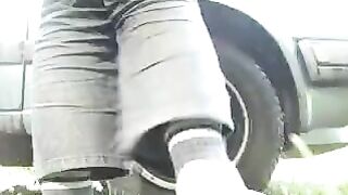 BBW in front a car