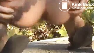 Pretty blonde girl pooping