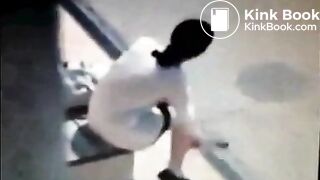 Disgusting bitch takes a shit on a bus stop bench