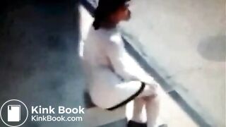 Disgusting bitch takes a shit on a bus stop bench