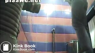 Lady has a stomach sick in a public toilet