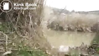 Girl with pretty ass taping herself pooping outdoor