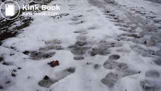 Skinny girl poops in the road