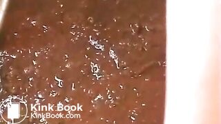 Hairy lesbian performs nasty enema