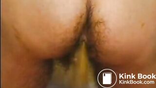 Very hairy Euro MILF and guy have scat licking fun