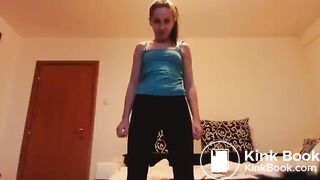 girl exercises while pooping