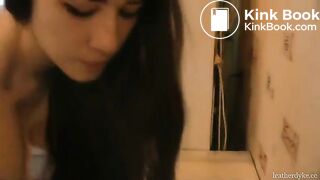 Russian brunette smoke & shit in kitchen+bathroom