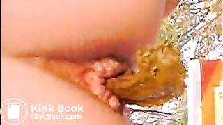 Girl shitting outdoor closeup