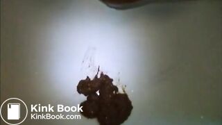 Flat breast girl shit and piss on the blue panty