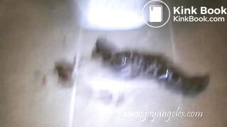 Sexy blonde's long poop on toilet floor