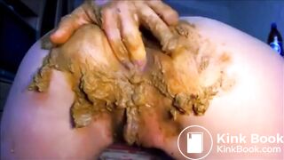 Girl shitting diarrhea in white panty and fisting her asshole