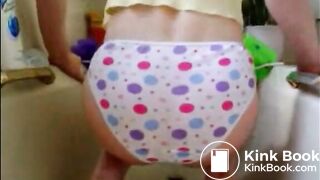 Girl shitting on panty and smearing it on butt
