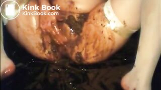 Hot babe is doing a big diarrhea and masturbating with shit