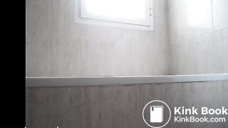 Girl in leather trousers poops  in her bathtub