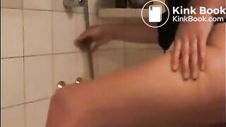 Dirty girl shitting and masturbating with shitty dildo