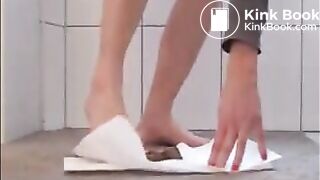 Girl shitting and put her feet on it
