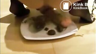 Girl masturbating asshole with dildo while shitting then eating poop