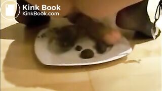 Girl masturbating asshole with dildo while shitting then eating poop
