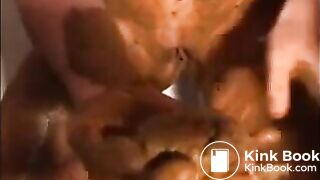 Woman smearing shit on her body