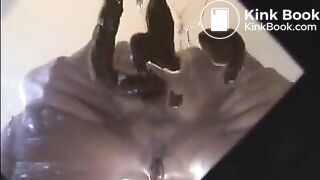 Woman shit and piss on a mirror table
