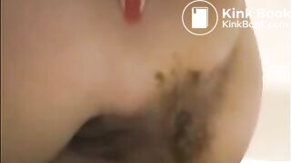 Dirty ass milf farting with shit