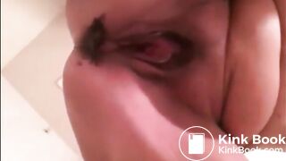 Big belly woman shitting closeup