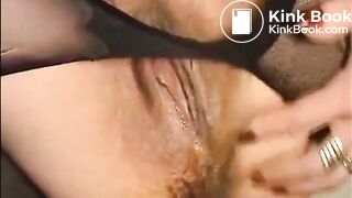 Hairy milf in high heels and lingerie shitting on the floor