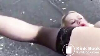 Poop and pee lying on her back at roadside
