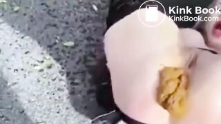 Poop and pee lying on her back at roadside