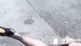 Poop and pee lying on her back at roadside