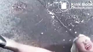 Poop and pee lying on her back at roadside