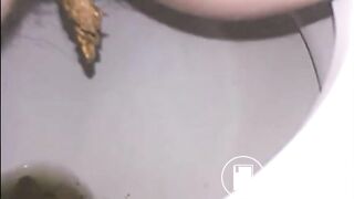 Woman shitting long turd in the toilet