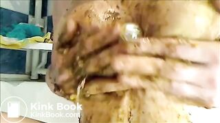 Mature woman smearing shit on her tits