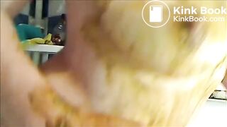 Mature woman smearing shit on her tits