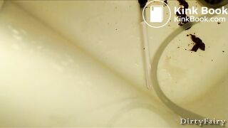 Hairy lady's messy tub enema