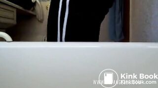 Big-breasted girl drops a big poop
