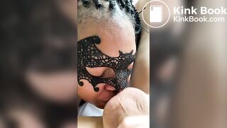 Black Scat Whore Feasts on her White Master's Waste