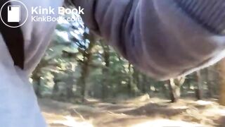 VeganLinda pooping in a pine forest