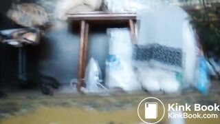 Slim brunette pushes out a meaty turd