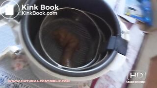 Poop in a deep fat fryer