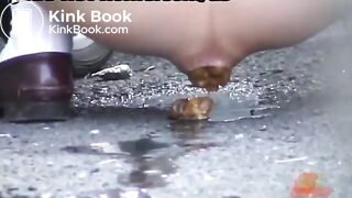 Japanese girl has a huge poop in the street